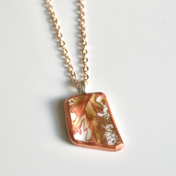 Broken China Jewelry Necklace  - Copper Floral