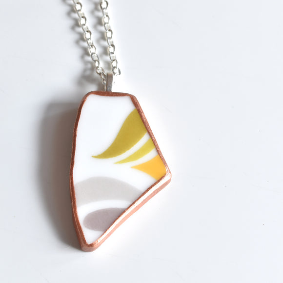 Broken China Jewelry Necklace - Yellow and Grey