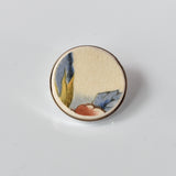 Recycled China Simple Circle Brooch - Floral - Scarf Pin