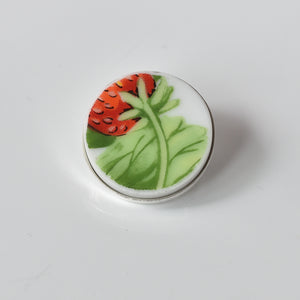 Recycled China Simple Circle Brooch - Strawberry - Scarf Pin