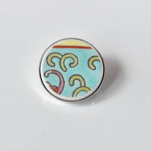 Recycled China Simple Circle Brooch - Turquoise - Scarf Pin