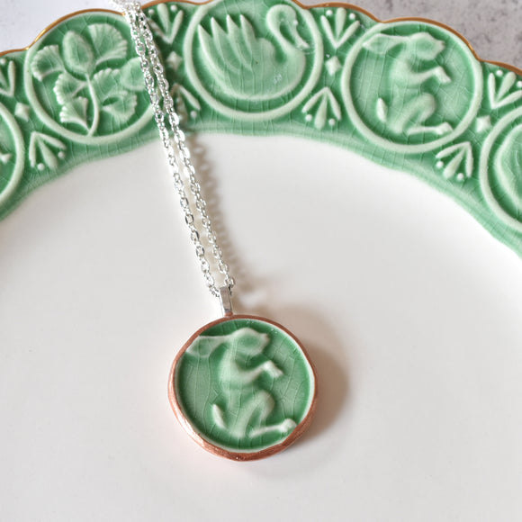 Green Anthropologie Plate -  Bunny Rabbit Necklace