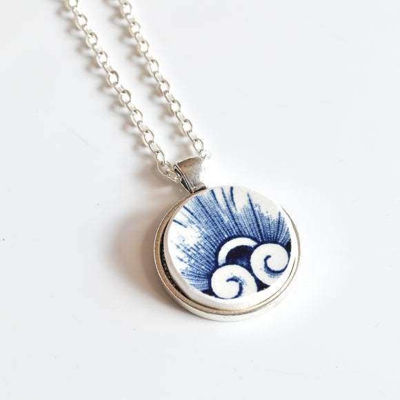 Broken China Jewelry Necklace  - Blue and White