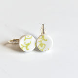 Simple Circle Broken China Stud Earrings - CLIP ON - Green and white