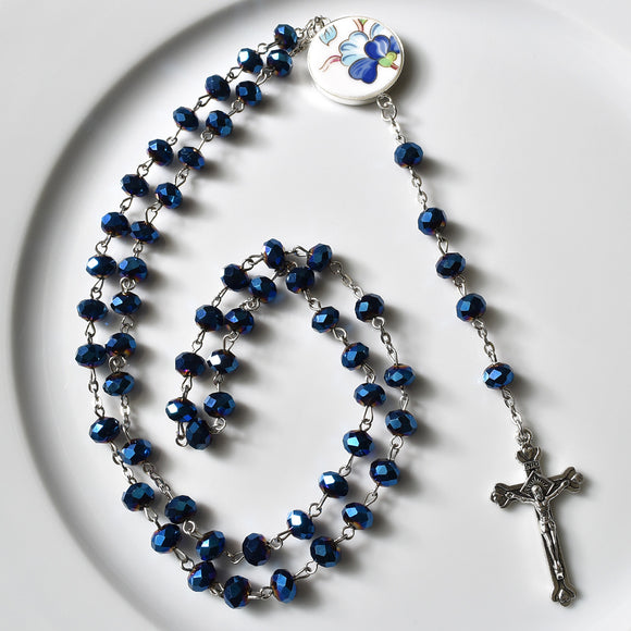 Recycled China Rosary - Blue