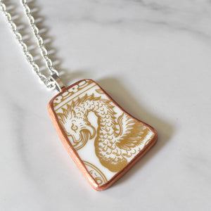 Broken China Jewelry Pendant - Gold Dragon