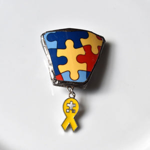 Broken China Jewelry Brooch - Puzzle Necklace - Autism - For Charity