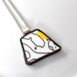 Broken China Jewelry Pendant - Yellow and White Paint by Numbers