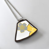 Broken China Jewelry Pendant - Yellow and Silver