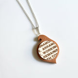 Simple Circle Mahogany Bird Recycled China Necklace - Apple Pie Plate Text - Arrange Working Remaining
