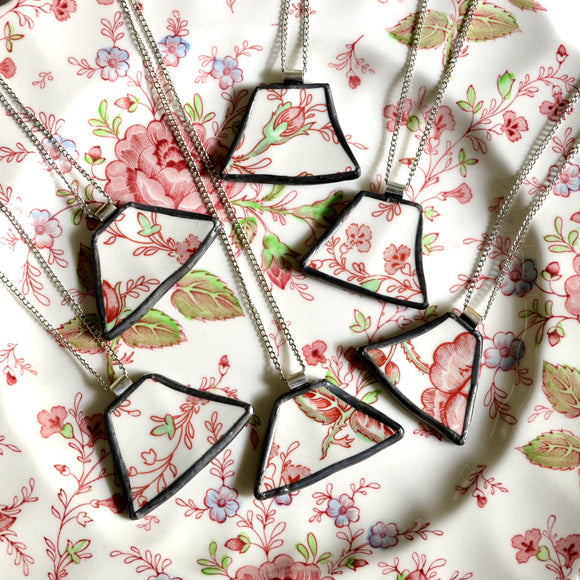 Custom Bridesmaid Jewelry - Matching Broken Plate Pendants on Chains - Recycled China